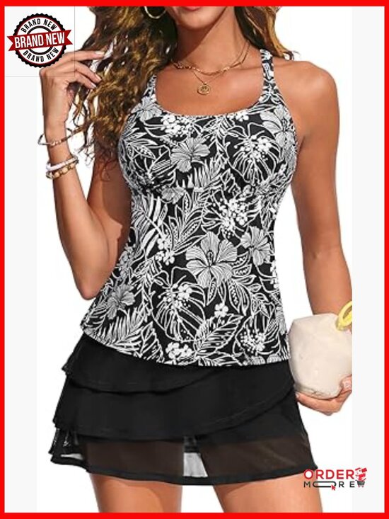 Other - Two Piece Tankini Swimwear with Shorts Tummy Control Athletic Bathing Suit